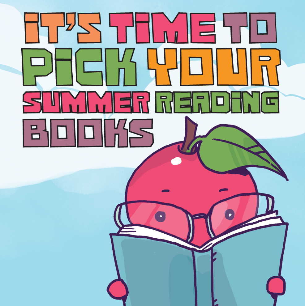 An apple reading a book.