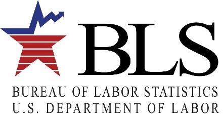 Red white and blue star and text that says BLS: Bureau of Labor Statistics, U.S. Department of Labor