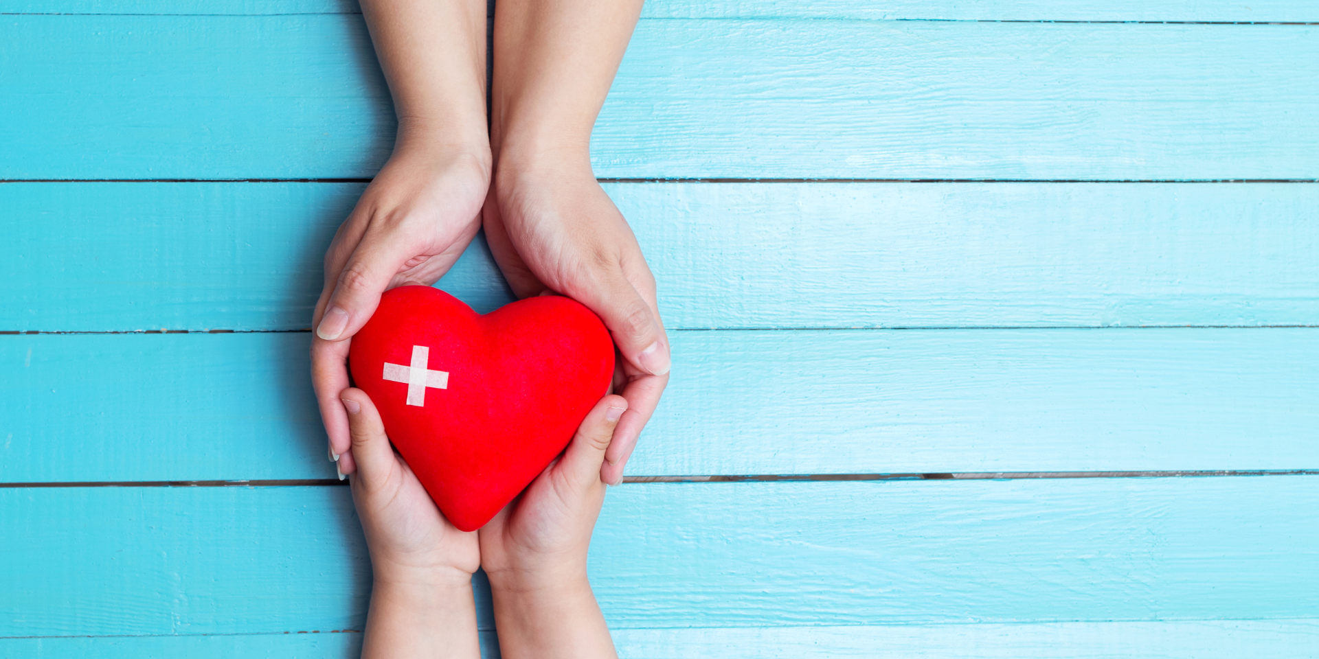 Hands holding a heart.