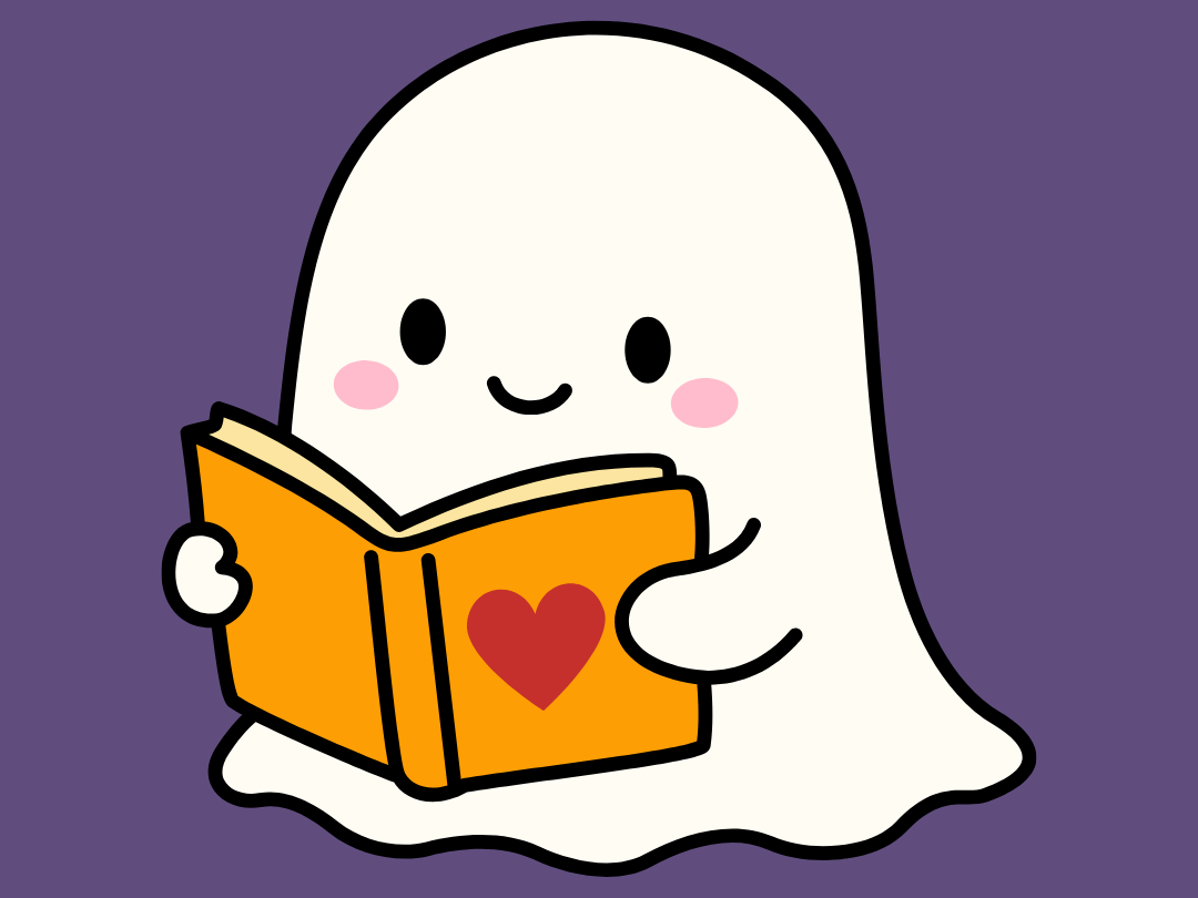 Ghost reading a romance book.